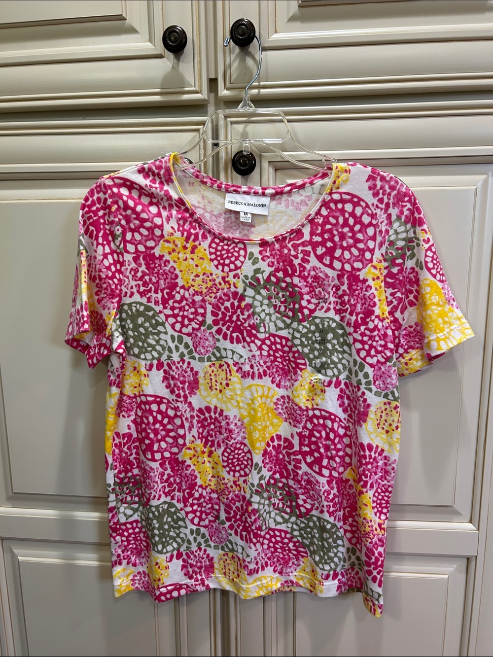 Rebecca Malone Pink Yellow Olive Floral Short Sleeve Tee